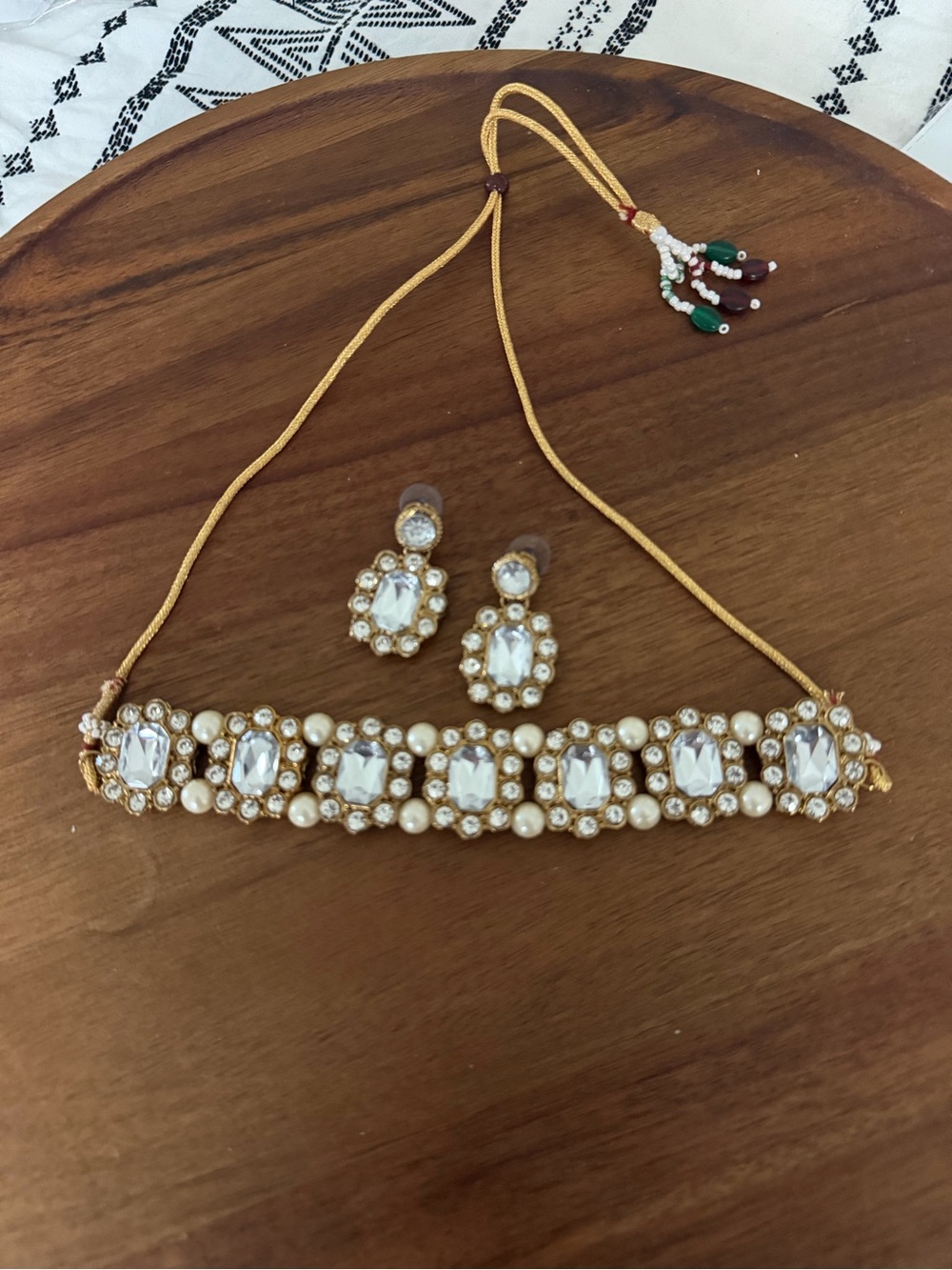 Gold and Pearl Indian-Style Bridal Matha Patti Headpiece with Earrings